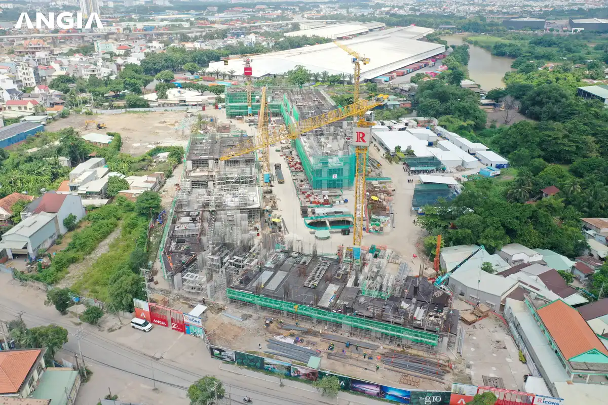 Khối đế shophouse The Gió Riverside tại Dĩ An nhìn từ flycam