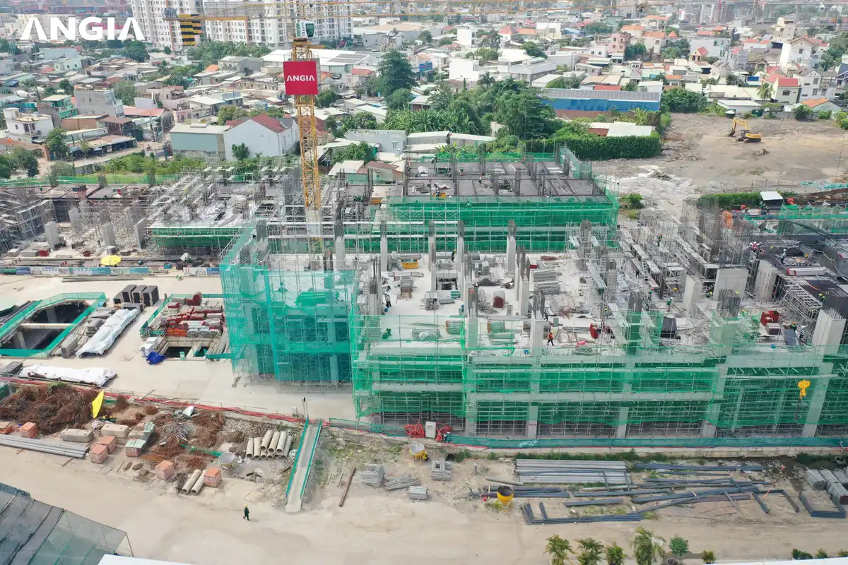 Tiến độ thi công The Gió Riverside chụp từ flycam tháng 7/2026