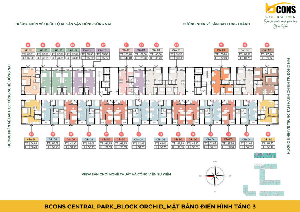 BCONS CENTRAL PARK_BLOCK ORCHID_MẶT BẰNG ĐIỂN HÌNH TẦNG 3